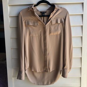 Tan Long-sleeve Button-down Blouse